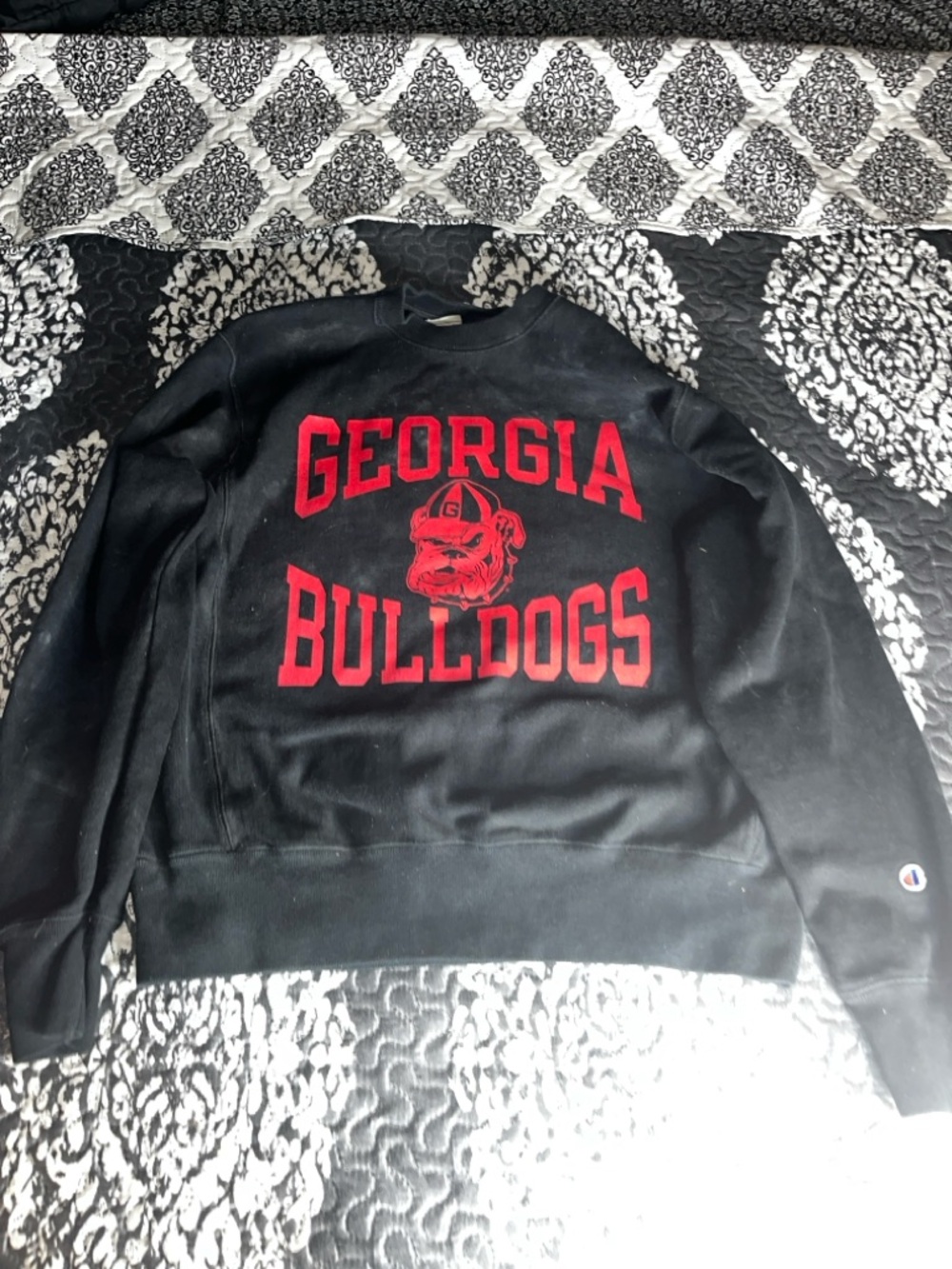 Champion Black Crewneck Sweatshirt with Blue Logo Tag